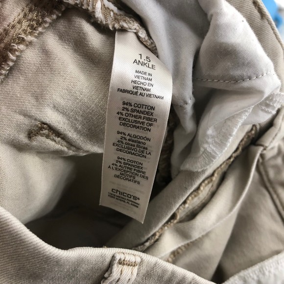Chicos Perfect Stretch Girlfriend Slim Leg Ankle Jeans Beige SZ 14 - Picture 7 of 7